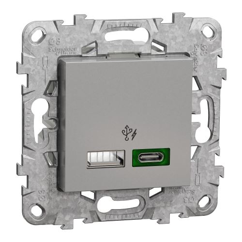 SCHNEIDER Zásuvka Unica Dvojité rychlonabíjecí USB A+C (45W), Aluminium