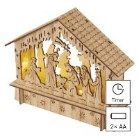 LED vánoční betlém dřevěný, 15 cm, 2x AA, vnitřní, teplá bílá, časovač (4)