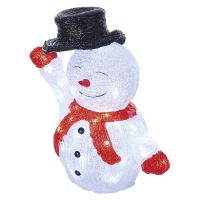 LED vánoční sněhulák s kloboukem, 36 cm, venkovní i vnitřní, studená bílá, časovač (7)