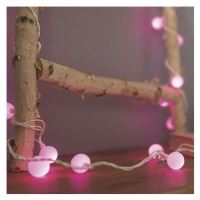 LED světelný cherry řetěz – kuličky 2,5 cm, 4 m, venkovní i vnitřní, růžová, časovač (5)