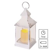 LED dekorace – lucerna antik bílá blikající, 3x AAA, vnitřní, vintage, časovač (4)
