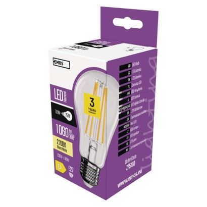 LED žárovka Filament A60 / E27 / 7,8W (75W) / 1060 lm / teplá bílá