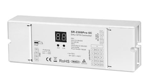 DALI-2 stmívač LED pásků CCT, RGB(W), RGBWW SR-2309PRO-5C | 5x5A