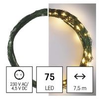 LED vánoční nano řetěz zelený, 7,5 m, venkovní i vnitřní, teplá bílá, časovač (2)