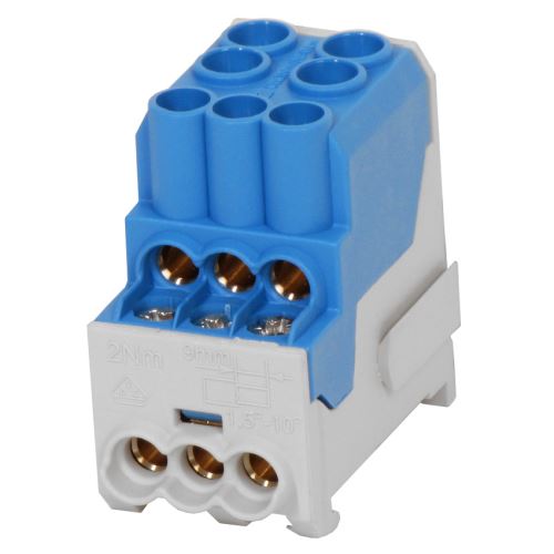 Blok pro rozdělení fází UVB 100 N, 1pól., 100A, 690V, modrý, na DIN