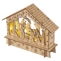 LED vánoční betlém dřevěný, 15 cm, 2x AA, vnitřní, teplá bílá, časovač (9)