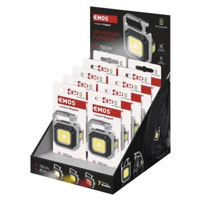Nabíjecí mini LED svítilna – přívěšek, 750 lm, 10 ks, display box