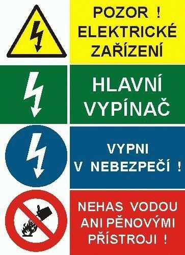 CUPRO Tabulka"POZOR!EL.ZAŘ.,HL.vypínací,VYPNI.."A6 F