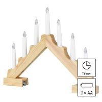 LED svícen dřevěný, 29 cm, 2x AA, vnitřní, teplá bílá, časovač (4)
