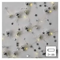 LED vánoční girlanda, stříbrné koule s hvězdami 1,9 m, 2x AA, vnitřní, teplá bílá, časovač (6)
