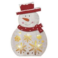 LED vánoční sněhulák dřevěný, 30 cm, 2x AA, vnitřní, teplá bílá, časovač (1)