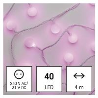 LED světelný cherry řetěz – kuličky 2,5 cm, 4 m, venkovní i vnitřní, růžová, časovač (2)
