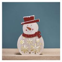 LED vánoční sněhulák dřevěný, 30 cm, 2x AA, vnitřní, teplá bílá, časovač (3)