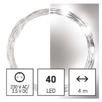 LED vánoční nano řetěz stříbrný, 4 m, venkovní i vnitřní, studená bílá, časovač (2)