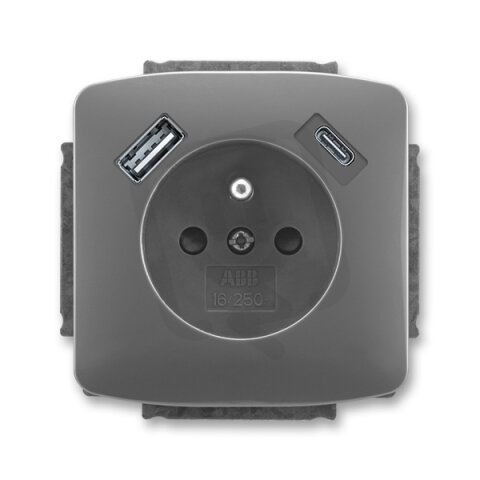Zásuvka s kolíkem, s clonkami, USB-A/C kouřová šedá ABB 5569A-A32357 S2