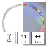 LED vánoční nano řetěz, 1,9 m, 2x AA, vnitřní, multicolor, časovač (2)