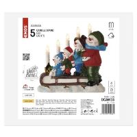 LED svícen – sněhuláci na saních, 24 cm, 2x AA, vnitřní, teplá bílá, časovač (6)