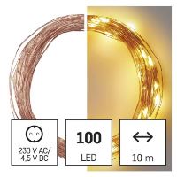 LED vánoční nano řetěz měděný, 10 m, venkovní i vnitřní, teplá bílá, časovač (2)