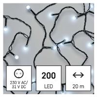 LED vánoční cherry řetěz – kuličky, 20 m, venkovní i vnitřní, studená bílá, programy (2)