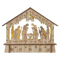 LED vánoční betlém dřevěný, 15 cm, 2x AA, vnitřní, teplá bílá, časovač (1)