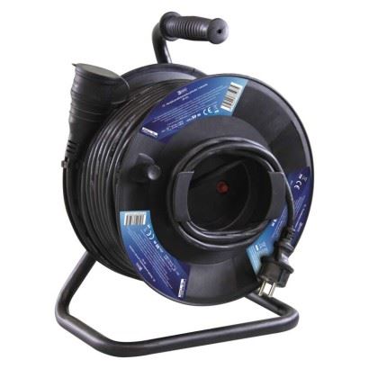 Venkovní prodlužovací kabel na bubnu 50 m / 1 zásuvka / černý / guma / 230 V / 1,5 mm2