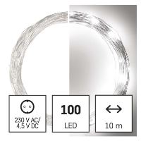 LED vánoční nano řetěz stříbrný, 10 m, venkovní i vnitřní, studená bílá, časovač (2)