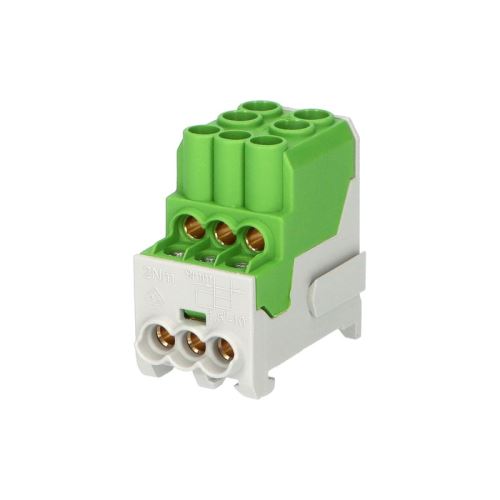 Blok pro rozdělení fází UVB 100 PE, 1pól., 100A, 690V, zelený, na DIN