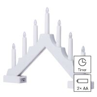 LED svícen dřevěný bílý, 29 cm, 2x AA, vnitřní, teplá bílá, časovač (4)