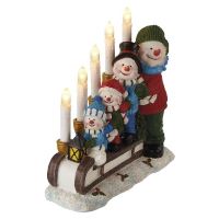 LED svícen – sněhuláci na saních, 24 cm, 2x AA, vnitřní, teplá bílá, časovač (8)