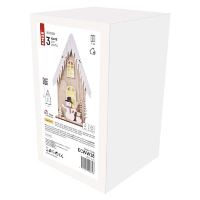 LED dekorace dřevěná – domek se sněhuláky, 28,5 cm, 2x AA, vnitřní, teplá bílá, časovač (2)
