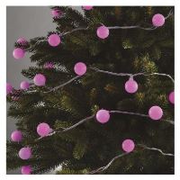 LED světelný cherry řetěz – kuličky 2,5 cm, 4 m, venkovní i vnitřní, růžová, časovač (10)