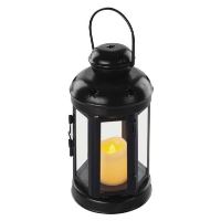 LED lucerna černá, kulatá, 18,5 cm, 1x CR2032, vnitřní, vintage, časovač