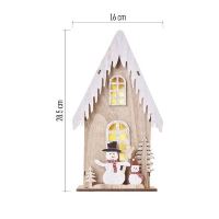 LED dekorace dřevěná – domek se sněhuláky, 28,5 cm, 2x AA, vnitřní, teplá bílá, časovač (6)