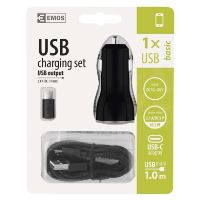 USB adaptér do auta 2,1A + micro USB kabel + USB-C redukce (4)