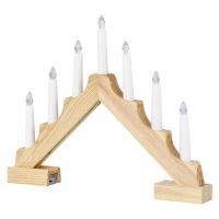 LED svícen dřevěný, 29 cm, 2x AA, vnitřní, teplá bílá, časovač (8)