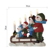 LED svícen – sněhuláci na saních, 24 cm, 2x AA, vnitřní, teplá bílá, časovač (7)