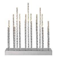 LED svícen stříbrný, 28,5 cm, 3x AA, vnitřní, teplá bílá, časovač (1)
